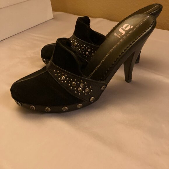 Delman Suede Leather Moccasin on Heel W/Tie, Pale Camel, Fur Lined Pump Sz 6.5B - Picture 5 of 8